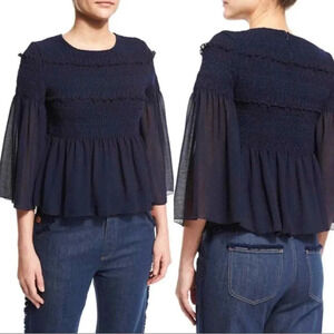 See by Chloe Navy Peplum top 3/4 sleeve top medium/sz 38 EUC